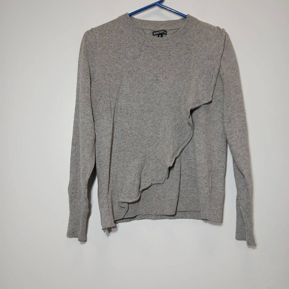 J.crew womens medium soft wool cotton sweater gray ruffle